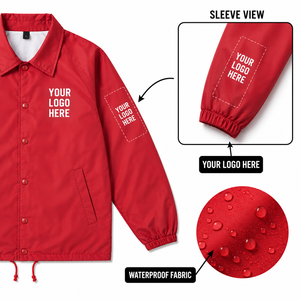 Custom Logo <b>Red</b> Men's Coach <b>Jacket</b> Windproof Casual Polyester Turn-Down Collar Button Front Loose Fit Autumn Style - Product Image 3