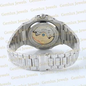Esfera de cojín de alta calidad, fecha automática, acero inoxidable blanco completo, completamente helado, reloj de diamantes D VVS Moissanite para hombres - Product Image 6
