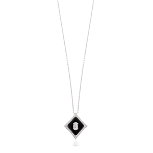 Collar con Colgante de Ónix Negro y Diamantes Art Deco de 18K, Chapado en Rodio - Product Image 5