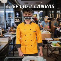 Veste de chef jaune pour homme, manches longues, en coton tissé, uniforme pour restaurant, bar, cuisine, avec bordure et boutons noirs