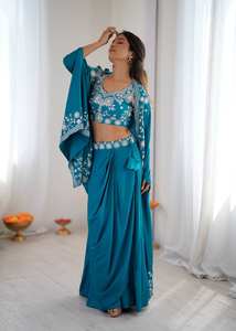 Nouvelle collection 2026 : Dhoti, Shrug et Choli de style occidental pour fêtes, toutes saisons, vente en gros - Product Image 2