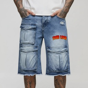 Men's Washed Canvas Eco-Friendly Solid Cargo Shorts with Pockets Mid Waist Drawstring Closure Casual Style Front Logo Print - Product Image 1