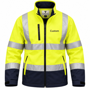 Customizable Safety Uniform Yellow Navy <b>Blue</b> Polyester Reflective Safety Waterproof Windproof Road Construction Workwear - Product Image 2