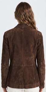 Blazer Casual de Mujer en Gamuza Marrón Transpirable con Doble Botonadura, Manga Larga y Solapa de Muesca, Ideal para Oficina y Otoño - Product Image 3