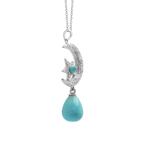 Collar con colgante de plata de ley 925 con turquesa natural ovalada y redonda, chapado en varios colores, con diseño de luna y estrella, joyería fina para mujer - Product Image 2
