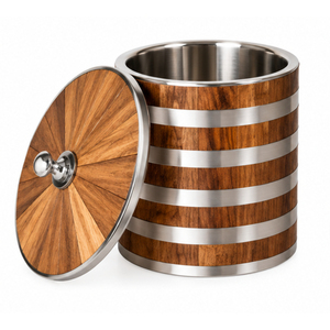 Seau à glace en acier inoxydable à double paroi isolé avec couvercle, design en bois en forme de baril, refroidisseur à vin pour bar et hôtel - Product Image 1