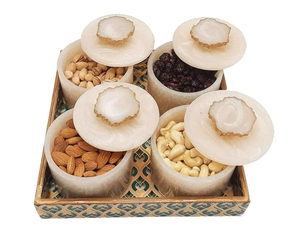 Modern Design For Dry Fruit Jar Set Ramadan <b>Eid</b> <b>Gift</b> Acrylic Resin Pearl Tray With Acrylic Jar 4 Pcs Set - Product Image 5