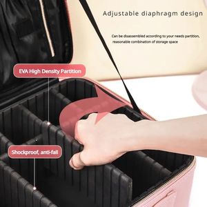 Scatola di alta qualità per il trucco in tessuto Oxford di grande capacità borsa portatile per il trucco da viaggio divisori regolabili perfetto rosso/nero - Product Image 2