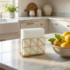 <b>Gold</b> Wire Napkin Holder Modern Metal <b>Paper</b> <b>Tissue</b> Stand Geometric Open Frame Dining Table Organizer Kitchen Restaurant Cafe - Product Image 5