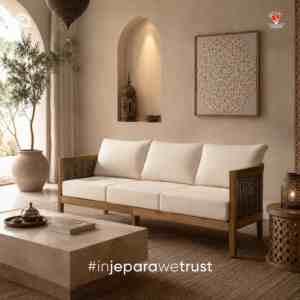 Sofá de 3 Plazas de Lujo Moderno, de Madera de Teca Sólida con Cuerda Tejida de Espuma, Muebles Minimalistas para Sala de Estar, Villa, Hotel, Apartamento, Venta al Por Mayor - Product Image 1