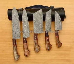 Ensemble de couteaux de chef professionnels en acier Damas écologique, 5 pièces, manche en bois de rose, logo personnalisé, MOQ 10 pièces, acier – Vente chaude - Product Image 4