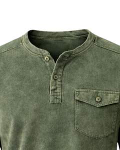 Sudadera Henley de Manga Larga para Hombre, Personalizada, con Lavado Ácido, Verde, Estilo Casual con Botones y Bolsillos, para Invierno, de Algodón, Corte Ajustado - Product Image 5