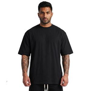 T-shirts noirs unis à manches courtes 100% coton col rond pour hommes, vêtements de sport, t-shirts épais pour hommes - Product Image 1