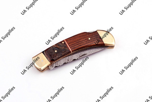 มีดพับทำมือจากเหล็กดามัสกัส ใบมีดทรงดรอปพอยต์ คุณภาพสูง สำหรับตั้งแคมป์ ด้ามทำจากเขาสัตว์และไม้พะยูง รับผลิตแบบ OEM/ODM - Product Image 5