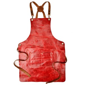 Combinaison de travail unisexe en cuir véritable rouge, résistante à l'abrasion, avec poches multifonctionnelles, bretelles réglables, détection des aiguilles, sans coutures - Product Image 1