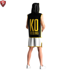 Al por mayor Bata de boxeo sin mangas con capucha para hombre, para entrenamiento de gimnasio y MMA, corte ajustado, talla XL, ropa deportiva con logotipo personalizado, de poliéster y algodón - Product Image 4