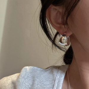 Pendientes Colgantes de Plata de Ley S925, Estilo Coreano Retro, Diseño Simple con Textura Única, Forma Ovalada Lisa - Product Image 3