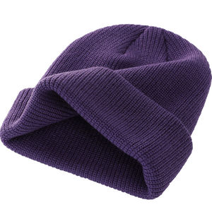 Purple Knitted <b>Beanie</b> <b>Hat</b> Cuffed Solid Color Unisex Winter Cap for Adults Casual Wear 56-58CM Acrylic Material - Product Image 4