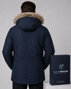 Parka d'hiver pour homme de qualité supérieure, bleu marine, à capuche, avec garniture en fourrure, imperméable, rembourrée de duvet, longue, style décontracté, Parka Jacek - Product Image 4