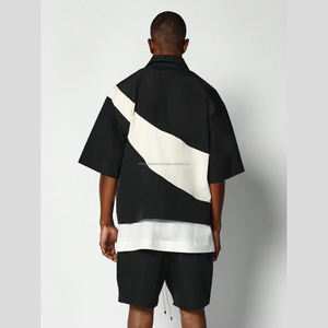 ODM Custom Logo Windbreaker Zip Up <b>Jacket</b> <b>Men's</b> Boxy Fit Zip Through Colour Blocked Nylon Shirt And Short 2 Piece Set - Product Image 2