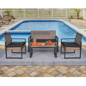 Set di Mobili da Giardino in Legno di Acacia a 4 Pezzi, Finitura Moderna Nera per Balcone, Veranda, Giardino e Prato - Product Image 4