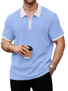 Men's Waffle Knit T-<b>Shirt</b>, Short Sleeve, <b>Zip</b> Collar <b>with</b> White Trim - Product Image 6