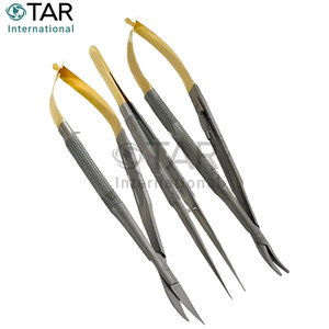 Ensemble de 3 instruments chirurgicaux allemands en acier inoxydable TC : Micro-ciseaux Castroviejo, Porte-aiguille courbé, Pinces, pour usage dentaire, ophtalmique et médical - Product Image 2