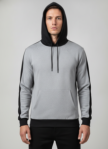 Sudadera con Capucha Gris para Hombre con Detalles Negros, Corte Regular, Informal, de Felpa Francesa, para Otoño - Product Image 2