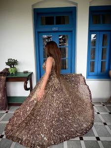 Ensemble Lehenga Choli en soie traditionnel indien pakistanais pour femmes, robe de mariée longue, broderie or et violet, imprimé numérique - Product Image 5