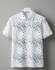 Men's White Polka Dot Polo Shirt Short Sleeve Casual Breathable Knitted Polyester Sportswear - Product Image 1