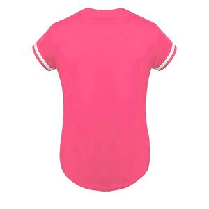 เสื้อเบสบอลสีชมพูสำหรับผู้หญิง แขนสั้น ติดกระดุมด้านหน้า คอวี สีพื้น ทรงปกติ ใส่ได้ทุกฤดู ระบายอากาศได้ดี - Product Image 3