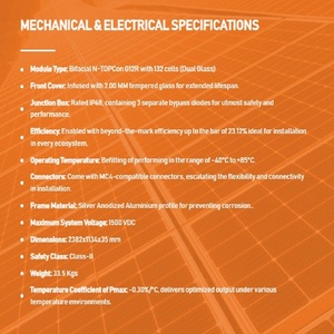 แผงโซลาร์เซลล์ TEJ PLUS 600W-635W แบบสองหน้า N-Type สำหรับ G12R ฮาล์ฟเซลล์ ประสิทธิภาพ 23.71% โครงอะลูมิเนียมอัลลอยด์เคลือบผิว กระจกสองชั้น - Product Image 2