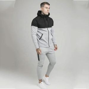 Survêtement à capuche pour homme, gris et noir, avec blocs de couleur, manches longues, fermeture éclair sur le devant, poches latérales, coupe sportive, idéal pour l'automne - Product Image 2