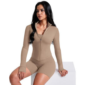 Chaqueta de yoga de nailon con paneles de malla y cremallera completa para mujer, transpirable, de corte ajustado, cuello alto, manga larga, tops deportivos a bajo precio. - Product Image 2