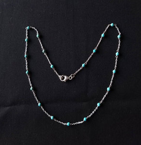 Handmade Turquoise Beaded Chain Necklace Sterling <b>Silver</b> Delicate Boho Minimalist Jewelry Gift - Product Image 3