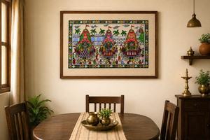 Œuvre d'art artisanale traditionnelle, peinture Pattachitra représentant la Yatra de Jagannath, pour décoration murale intérieure dans le salon. - Product Image 5