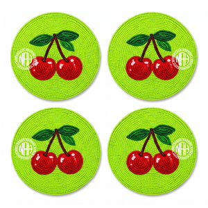 Ensemble de sous-verres perlés cerise aux couleurs vives, tapis de table vert citron pour boissons fruitées, décoration de table estivale, support pour tasses à café, thé, mugs et verres, fournisseur en gros - Product Image 1