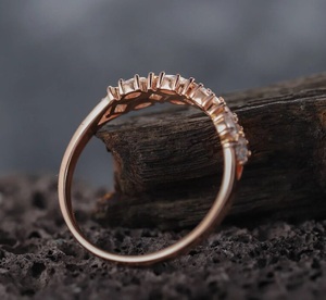 Anillo de Eternidad con Diamantes Cultivados en Laboratorio, Oro Sólido de 14K, Anillo de Boda Vintage, Corte Marquesa y Princesa, Joyería Fina - Product Image 4