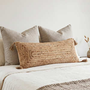 Housse de coussin en jute noire de luxe à blocs de couleur, oreiller décoratif design, décoration moderne rustique pour la maison - Product Image 6
