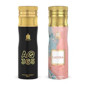Paquete de 2 Desodorantes Corporales en Aerosol Sin Alcohol Adilqadri AQ 365 y Lazina de 200 ml para Hombre y Mujer Disponibles para la Venta - Product Image 1