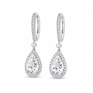 Pendientes de Oro Blanco con Diamantes en Forma de Pera, Joyería de Boda para Mujer, Engaste de Bisel, Estilo Clásico - Product Image 4