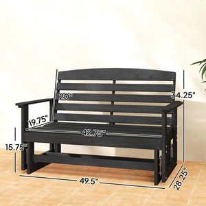 Panca a dondolo moderna nera effetto invecchiato con seduta a doppia pala in HDPE e struttura in legno massello per centri commerciali, cortili, parchi e salotti - Product Image 3