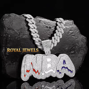 Collar con colgante de letra 'Ice Cuban' de aleación chapada en oro con apariencia de diamante, joyería plateada para fiestas y uso diario - Product Image 1
