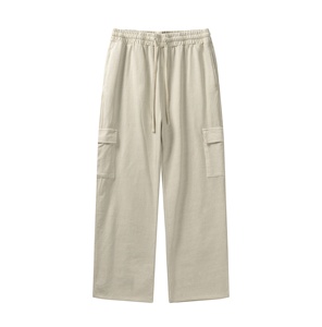 Pantalon cargo beige pour femme, coupe ample, longueur cheville, taille à cordon, couleur unie, style décontracté, en coton - Product Image 5