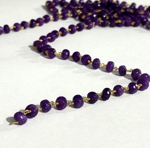 Cadena de cuentas de piedras preciosas moradas naturales de 8 mm, cadena de rosario envuelta en alambre chapado en oro, suministros para hacer joyas DIY - Product Image 5