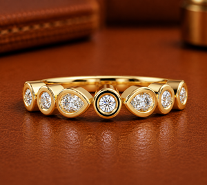Anillo de boda apilable de moda con diseño de eternidad alternada, oro macizo de 14K, diamantes cultivados en laboratorio con corte redondo y de pera para mujer, joyería fina. - Product Image 1