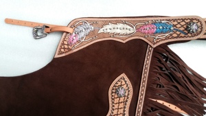 Leather Western Horse <b>Chaps</b> Unisex Brown Suede Equestrian <b>Chaps</b> Adjustable Fit Black Synthetic <b>Riding</b> <b>Chaps</b> Lightweight - Product Image 5