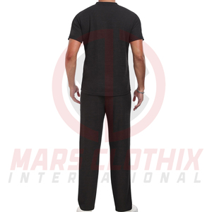 Men's Black Cotton Henley Shirt and Pants Set Regular Fit Breathable Casual Wear Men Summer <b>Tracksuit</b> for Adults - Product Image 5