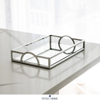 Plateau de service rectangulaire moderne en métal, miroir, pour maquillage et parfums, artisanat de soudure argenté de luxe, vente en gros