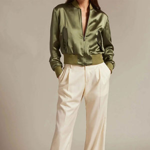 Veste bomber courte en satin de soie pour femme, personnalisée OEM, de haute qualité, à manches longues, col montant et fermeture éclair - Product Image 1